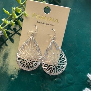 NWT Pomina Silver Teardrop Patterned Dangle Hook Earrings